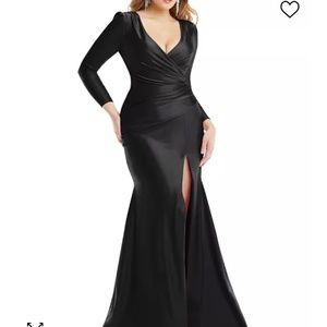 Women's Long-Sleeve Side-Ruched Satin Gown